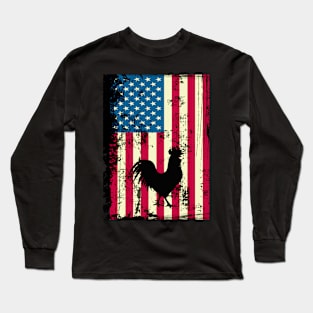 Chicken American Flag USA Patriotic 4th Of July Gifts Long Sleeve T-Shirt